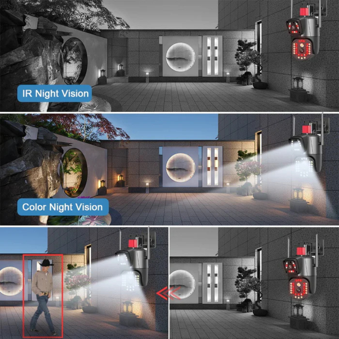 Ptz Wifi Outdoor Dural Lens 2mp+2mp 4mp In Total Dural Ir Led Colorvu Night Vision App V380 Pro